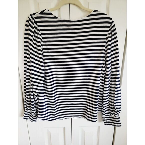 Chico's 3 Women's White Black Striped Knit Stretch Top Shirt Blouse Cotton Blnd - Picture 2 of 7